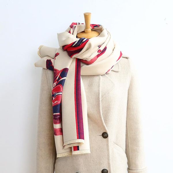 

2020 winter new double sided scarf women cashmere warm lady horse scarves thick blanket soft shawls wraps1, Blue;gray