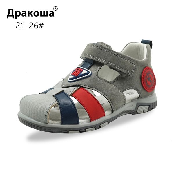

apakowa boys summer sandals closed toe 1 year old suit beach sandals flat arch support breathable gray color orthopedic shoes 210306, Black;red