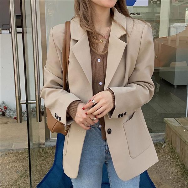 

women's suits & blazers casual loose single-breasted khaki women suit blazer oversize coat 2021 spring elegant notched collar full slee, White;black