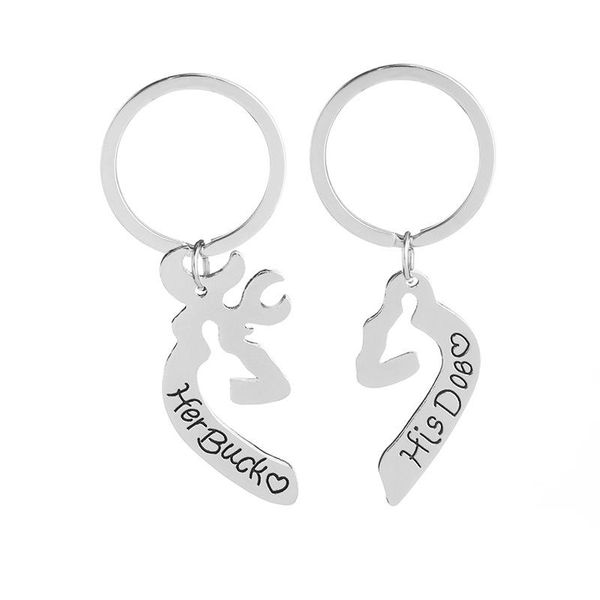 

keychains fashion diy key chain set her buck his doe heart hunting couples lovers jewelry valentine's day gift accessories holder, Silver