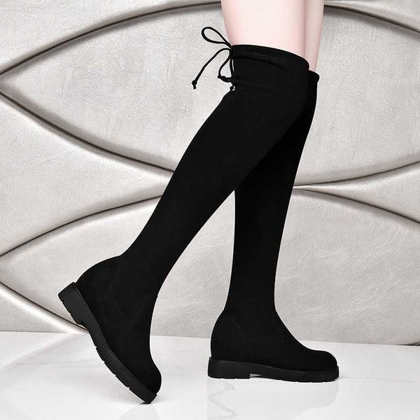 

bandage boots children's 2021 autumn winter knee long inner heightening women's medium shoes, Black