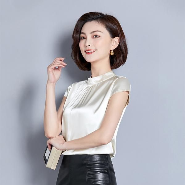 

women's blouses & shirts summer heavy solid color sleeveless silk shirt t-shirt female, White