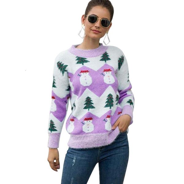 

2021 new snowman christmas tree women autumn winter o-neck long sleeve jumper sweaters and pullovers vintage knitted sweater rpx9, White;black
