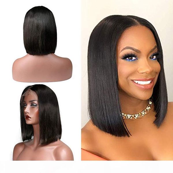 

brazilian virgin short hair bob straight lace front wigs with baby hair pre plucked full lace human hair wigs natural color, Black;brown
