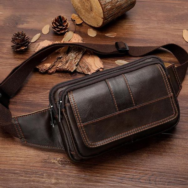 

norbinus cowhide mens waist leather bag male fanny pack hip belt man phone pouch shoulder bags for men travel