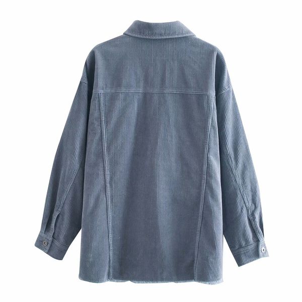 

2021 new vintage corduroy shirt women oversize tassel jacket single breasted coat be6a, White