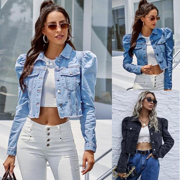 

women's jackets 2021 autumn winter jeans for women fashion casual trends solid long sleeve slim short denim coats, Black;brown