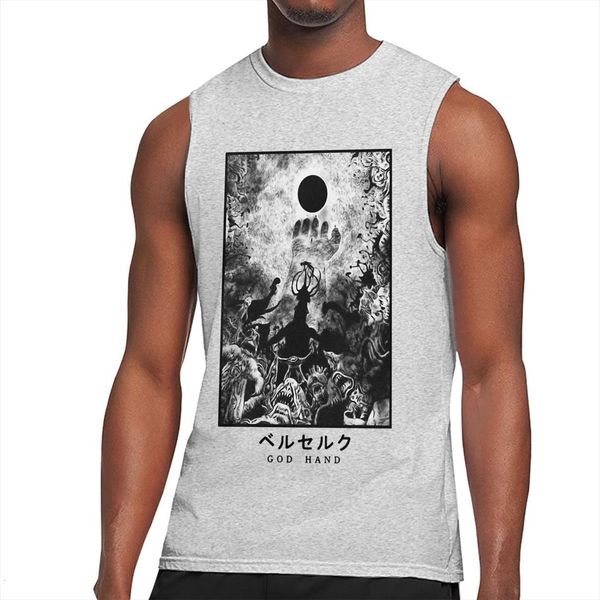

berserk manga god hand mens tank cotton singlets slim fit loose undershirt fitness bodybuilding gym sporting vests, White;black