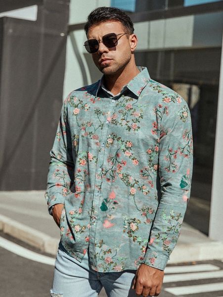

extended sizes men floral print shirt 90jl#, White;black