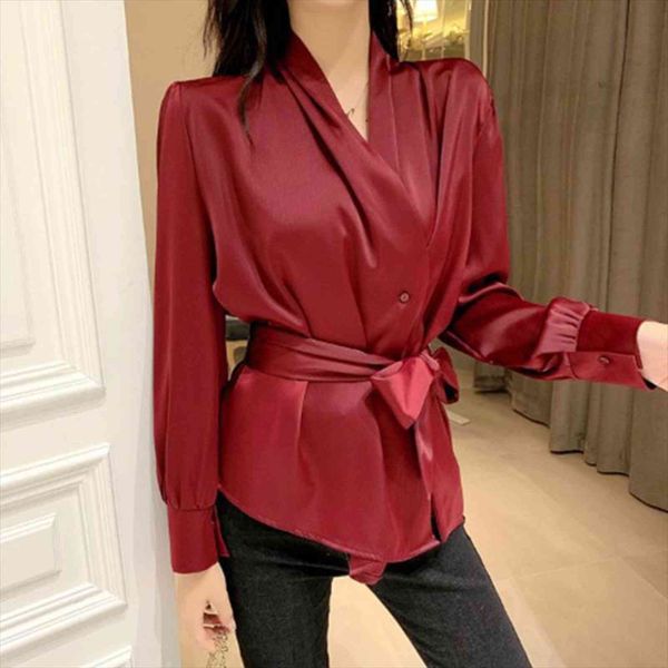

arrival fashion korean style womens shirts temperament elegant casual office work acetate fresh simple wild shirt, White