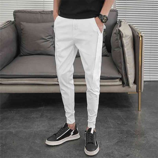 

korean summer pants men fashion design slim fit men harem pants ankle length solid all match hip hop joggers trousers men 210810, Black