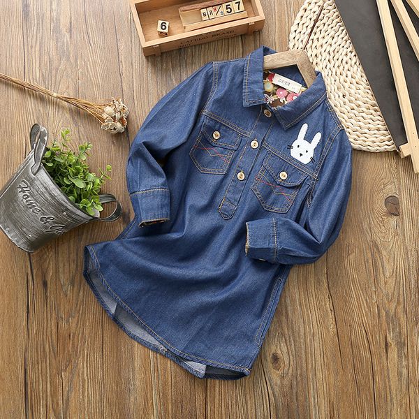 

new 2021 dress long sleeve denim dresses girls clothing cartoon for girls kids fashion dress toddler baby children clothes 2-6y 210225, Red;yellow