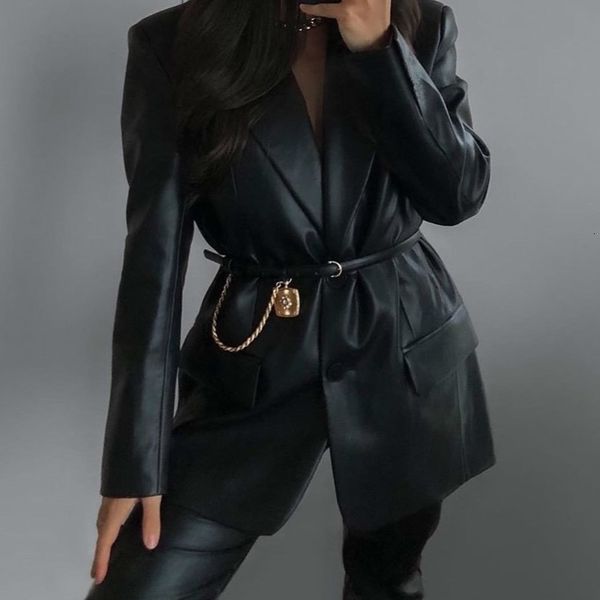 

women's leather & faux synthetic leather jacket, loose jacket with long sleeve slim pu low-cut v to winter 0g03, Black