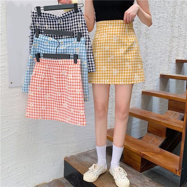 

skirts women plaid a-line mini floral printed high waist female short skirt fashion summer autumn sweet casual ladies bottom, Black