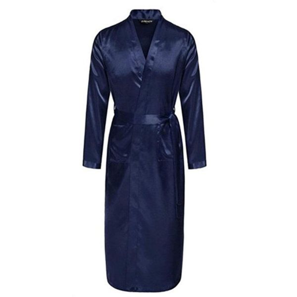 

navy blue chinese men silk rayon robe summer casual sleepwear v-neck kimono yukata bathrobe gown size s  l xl xxl, Black;brown
