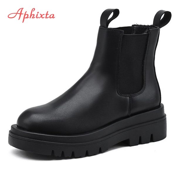 

aphixta plus large szie 42 43 boots women elastic band 5cm chunky heel antiskid fashion platform ankle boots shoes woman boats 210914, Black