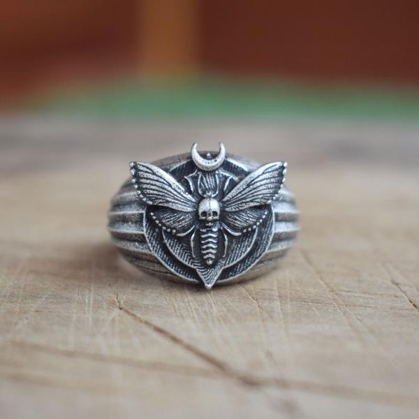 

cluster rings moth dead head ring mystical esoteric circle sign of the moon, Golden;silver