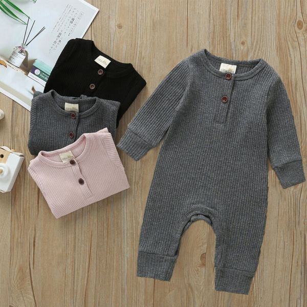 

0-18m newborn kid baby boy girl clothes long sleeve knitted romper casual plain home wear sleepwear cute sweet outfit, White