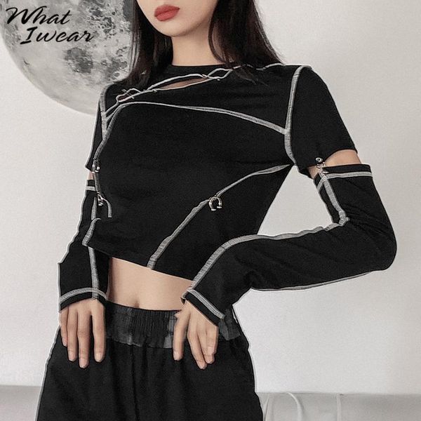 

women's hoodies & sweatshirts striped casual pullover thurm hole croped chic sweatshirt korean style streetwear fall basic clothing kpo, Black
