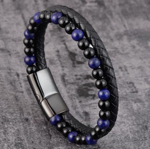 

link, chain men's classic fashion simple style beaded bracelet double leather jewelry gift, Black