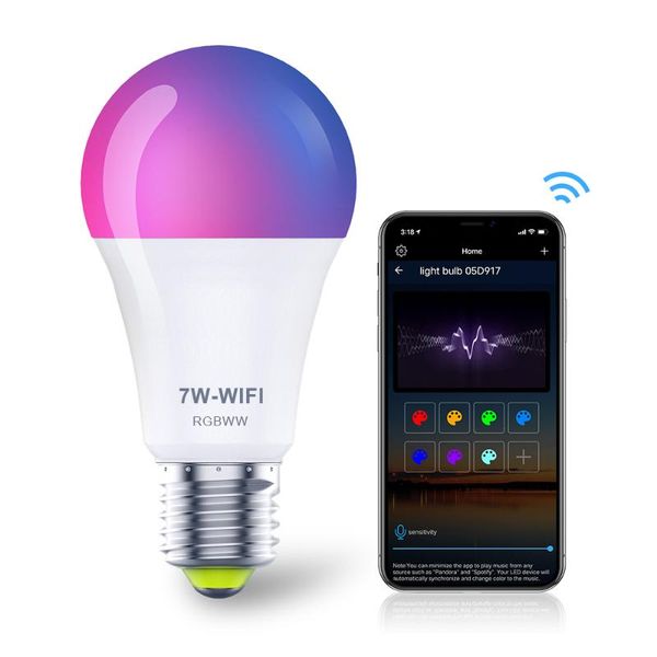 

yhw wifi light bulbs work with alexa google home, rgbcw color changing smart bulb 220v dimmable lamp ambient light e27 led bulb