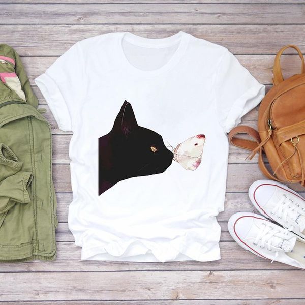

women t-shirts cat cartoon watercolor 90s summer autumn cute ladies print lady womens graphic t shirt female tee t-shirt, White