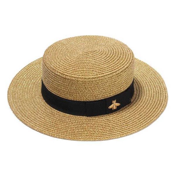 

ladies sun boater bowler hats stiff straw hat gold silver braid hat summer classical flat caps rh 210531, Blue;gray