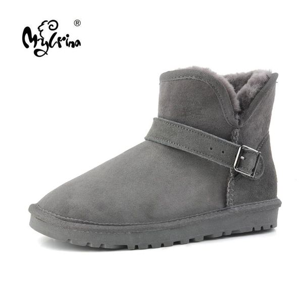 

boots women snow winter warm genuine sheepskin leather 100% natural fur ankle, Black