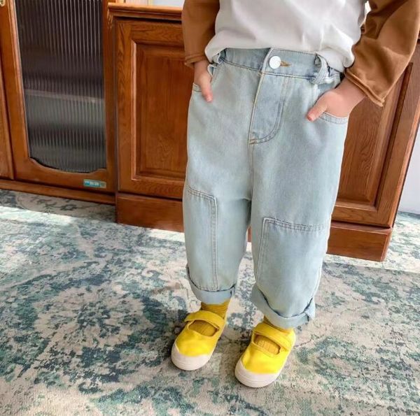 

jeans 2021 arrival girls boys denim long pants spring fashion kids jean 1-6 years yx341, Blue