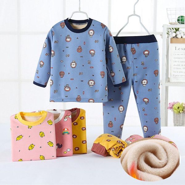 

pajamas girls boys thermal winter long sleeve children clothing sleepwear cotton thick warm pyjamas sets for toddler baby kids, Blue;red