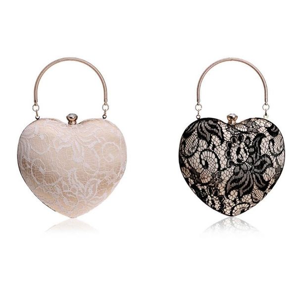 

women heart shaped evening bag banquet cluth handbag purse party lace bags