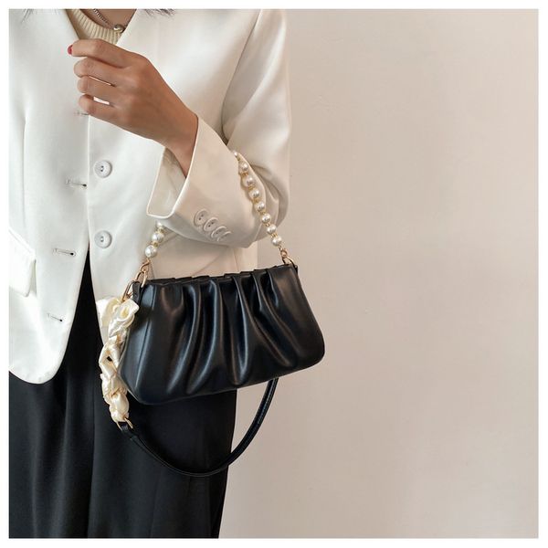 

chain pearl decoration women shoulder bag black lady handbag normal bags