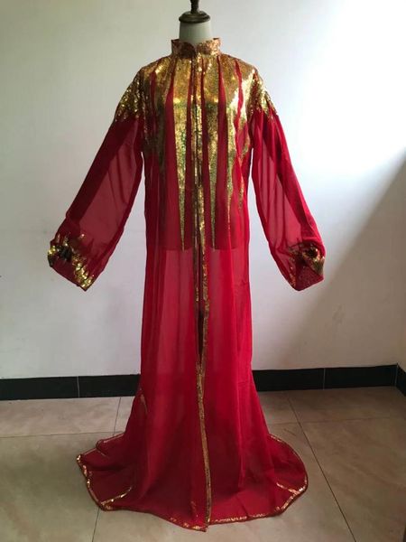 

ethnic clothing african women's dashiki fashion abaya stylish chiffon sleeve golden sequin loose long coat dress black size, Red