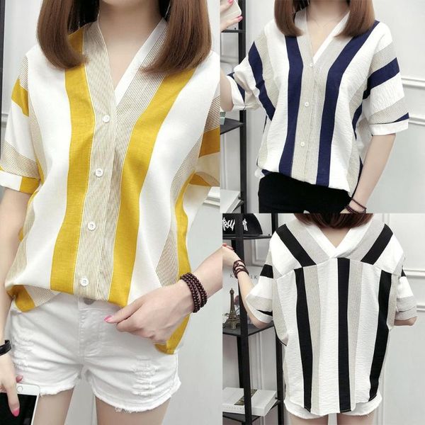 

women's blouses & shirts spring blouse women stripe shirt short sleeve v-neck leisure loose white blusas female #c1