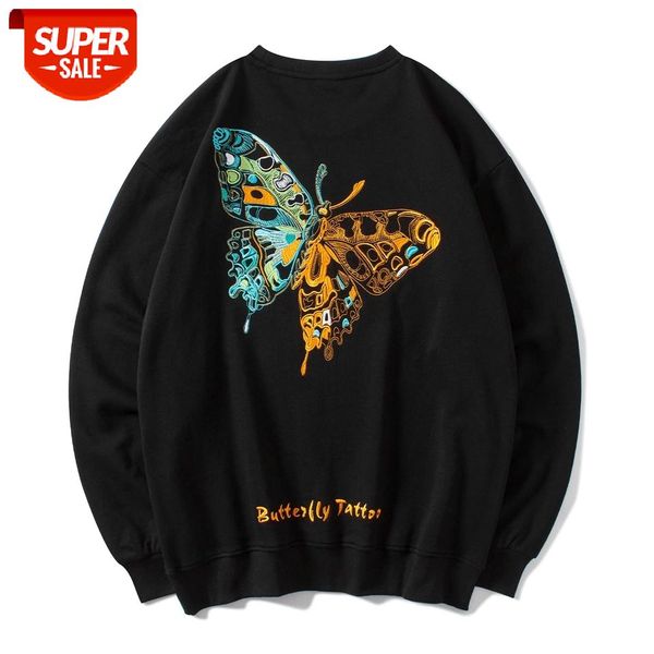

hip hop streetwear hoodie embroidery butterfly winter hooded pullover mens cotton harajuku hoodie swatshirt loose oversize black #bw5g