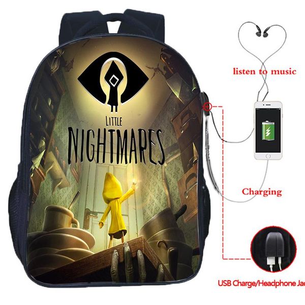 

backpack little nightmares 2 school bookbag travel bagpack hiking knapsack gift usb charging rucksack mochila
