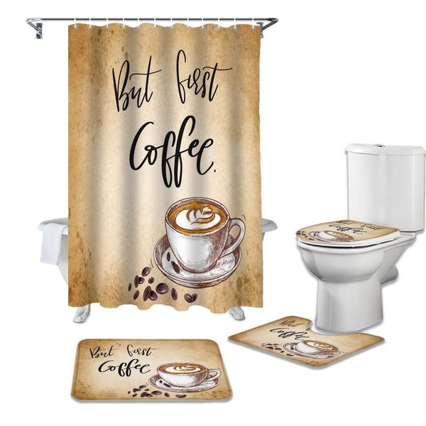 

coffee coffee beans retro waterproof bathroom curtain durable shower curtains set rugs toilet lid cover bath mat