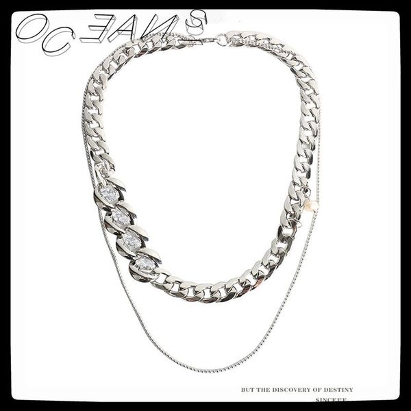 

SexMara 2021 New Hip Hop Punk Metal Thick Chain Rhinestone Multilayer Clavicle Chain Necklace For Men Women Girl Party Jewelry, Silver