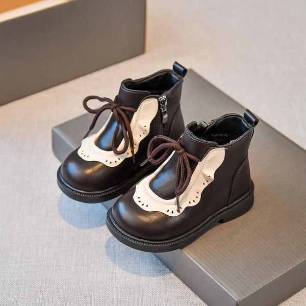 

boots girl' autumn ruffled british style black brown zipper lovely children boot 22-31 infant fashion kids ankle, Black;grey