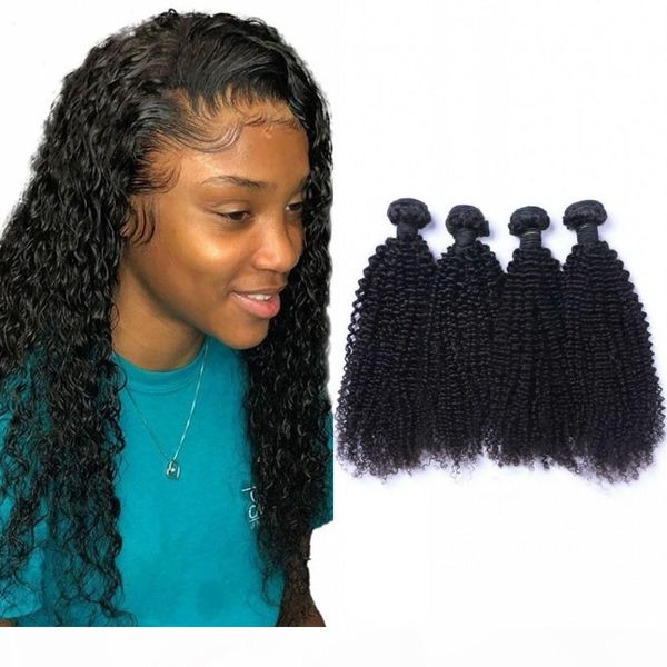 

kinky curly bundles 4 pieces unprocessed human hair extensions malaysian hair weave curly human hair bundles, Black