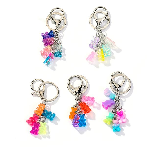 

women keychain gummy bear handbag keyring flatback resin pendant charms colorful, Silver