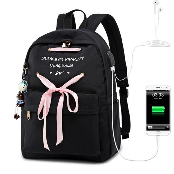 

backpack women external usb charge girls 14" lapschool notebook bag waterproof travel for teens satchel