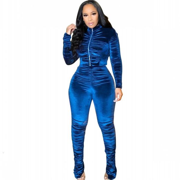 

caseal velvet two pieces female training of harvest and waist high pants stacked suit clothes 2021 solid color loungewear set a3sx, Gray