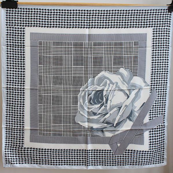 

scarves 2021 camellia houndstooth 100% twill silk hand rolled edges 90*90cm summer women girl scarf, Blue;gray