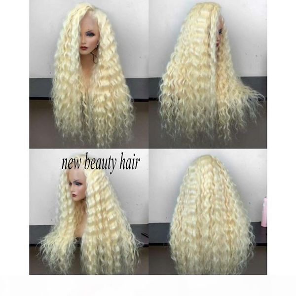 

wholesale 613 frontal full hair wigs long loose curly platinum blonde synthetic lace front wig for white women, Black
