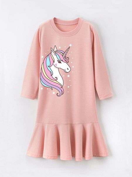 

toddler girls star & unicorn print smock dress she, Red;yellow