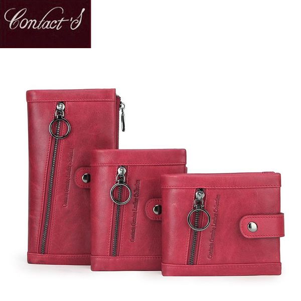 

wallets contact's women genuine leather wallet red ladies clutch luxury femal coin purse rfid id card holder carteira feminina, Red;black