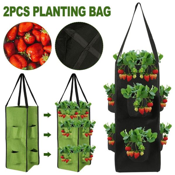 

planters & pots 2pcs 10 gallon strawberry planting bag creative multi-mouth container wall-mounted flower grow home garden supplies