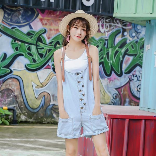 

women's jeans korean version of the loose large size straps shorts female was thin sling denim pants 9851#, Blue