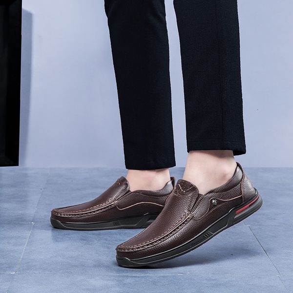 

dress shoes fashion male lace up flats genuine leather loafers men's casual breathable moccasins slip on comfortable sneakers thb3, Black